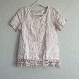 TERZO MILLENNIO Linen Embroidered Hem Bohemian Blouse Blush Size Small